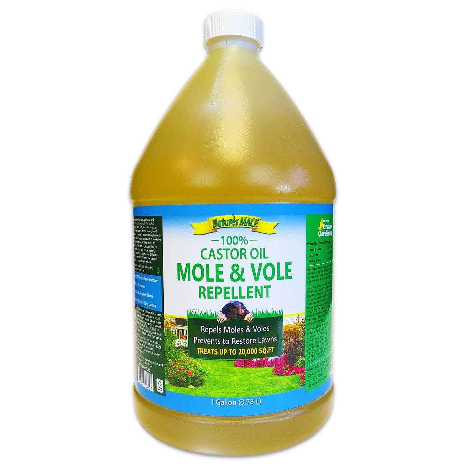 Nature’s Mace Mole & Vole Repellent 1 Gallon Pure Castor Oil Concentrate Covers up to 20,000 Sq Ft