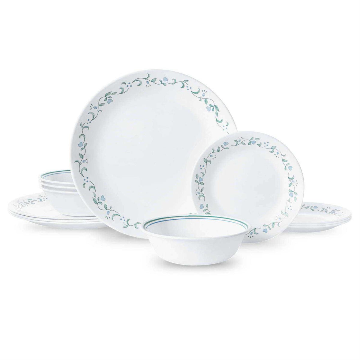 Corelle Country Cottage White and Blue 12 Piece Dinnerware Set