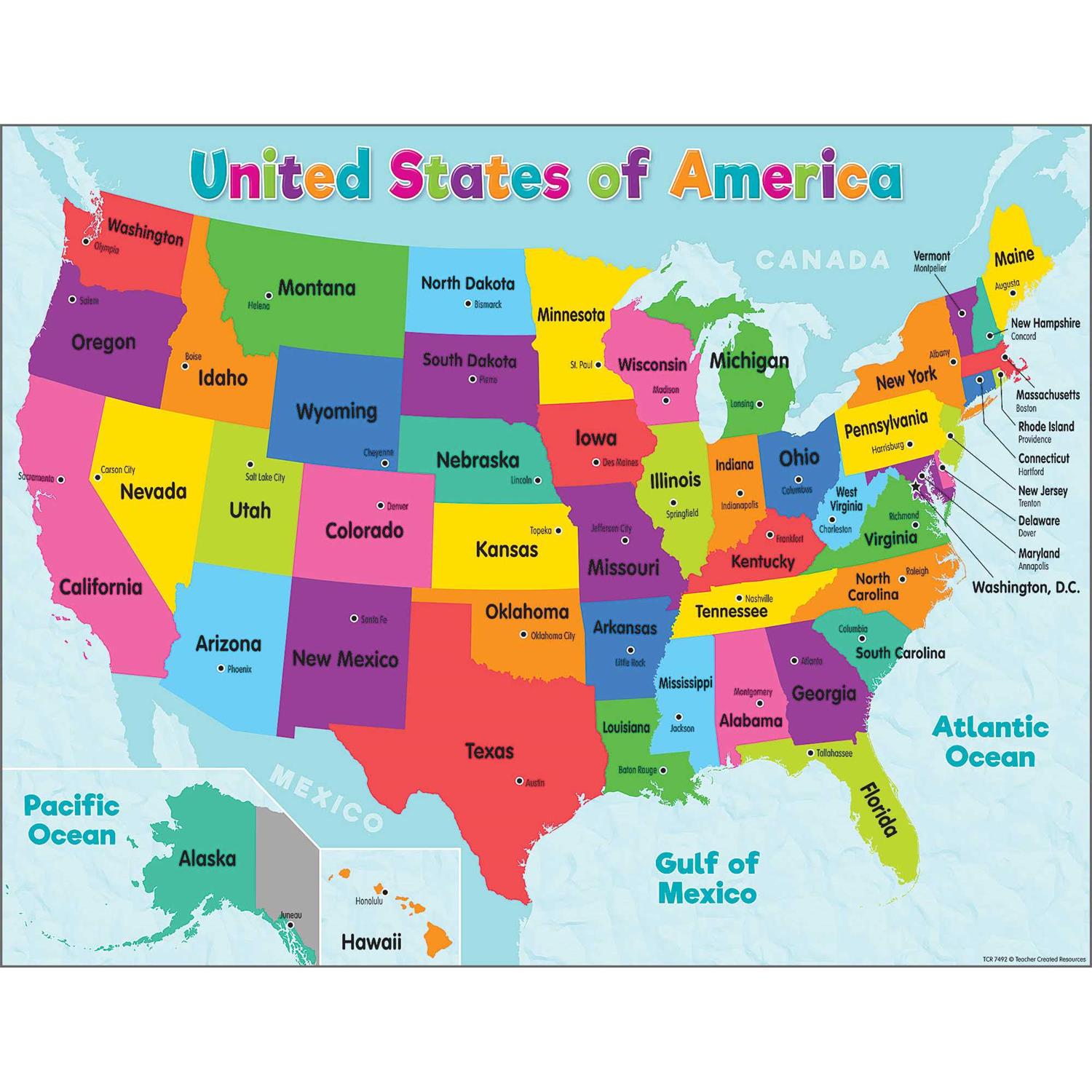 Teacher Created Resources Colorful United States of America Map Chart